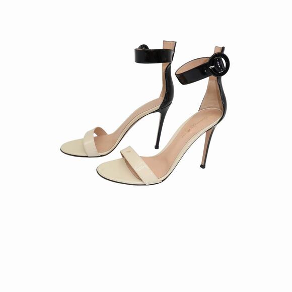 Gianvito Rossi Patent Leather Portofino Ankle Strap Sandals Black White Size 39 - Picture 2 of 6